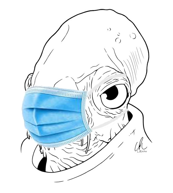 The Admiral wearing a protective mask over his mouth and nose.